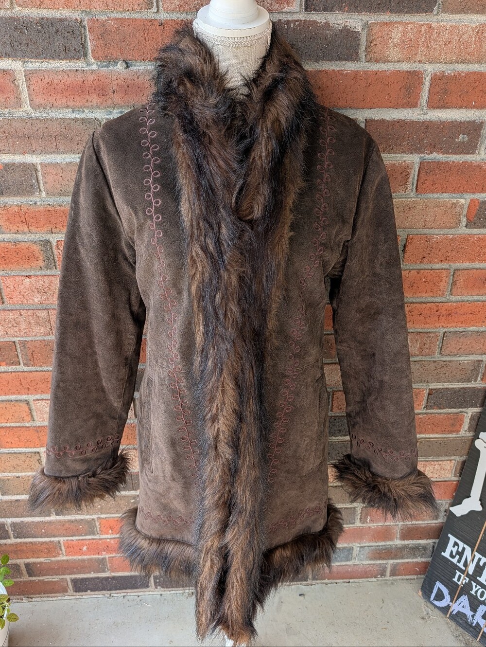 🤎 Vintage 90's B.B. Dakota Suede Leather & Faux Fur Penny Lane Knee Length Coat